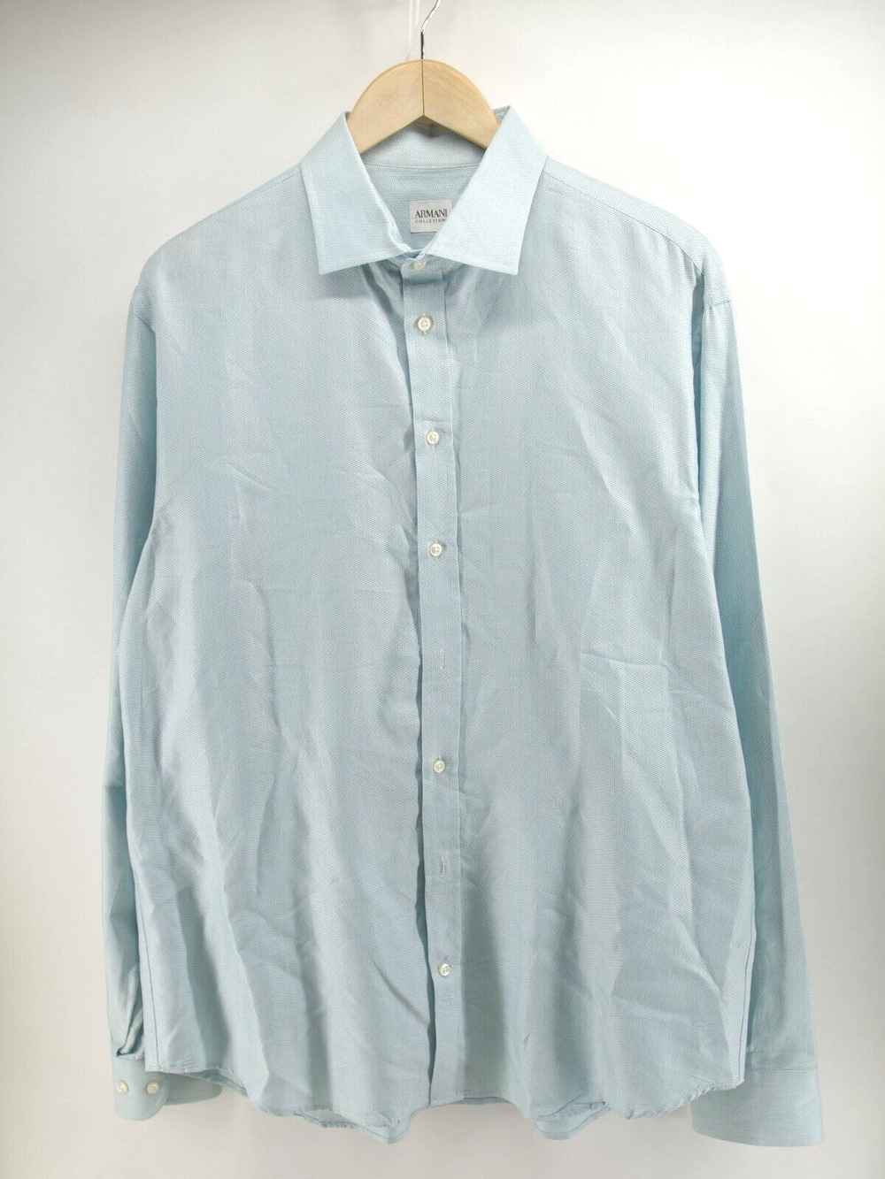 Armani Collezioni Men Button Up Shirt 42 Green Blue Geometric‎ Long Sleeve